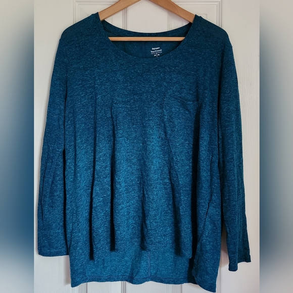 Linen Blend Emerald Green Relaxed Plush Knit Heathered Long Sleeve - Picture 1 of 3